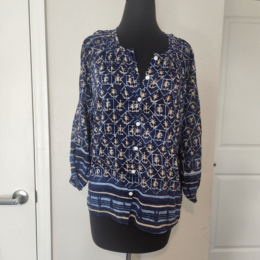Chic Blue Patterned Blouse